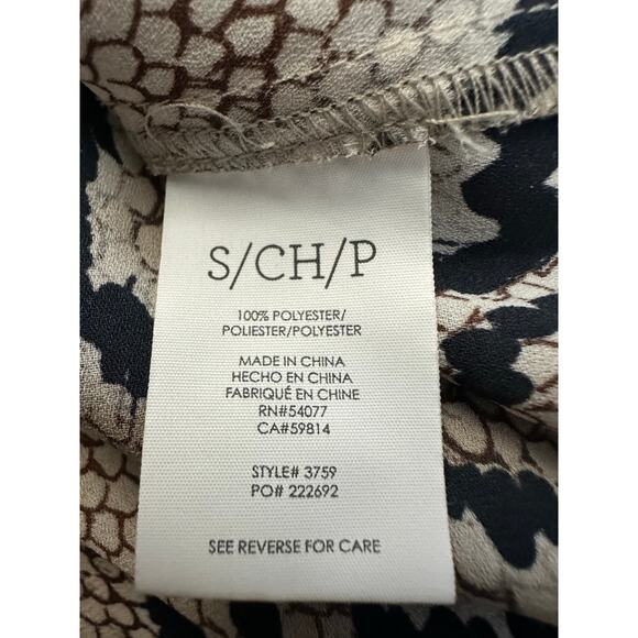 Cabi Serpentine Snakeskin Blouse Sz S Ruffle Collar‎ Balloon Sleeve Split Neck - Picture 4 of 9